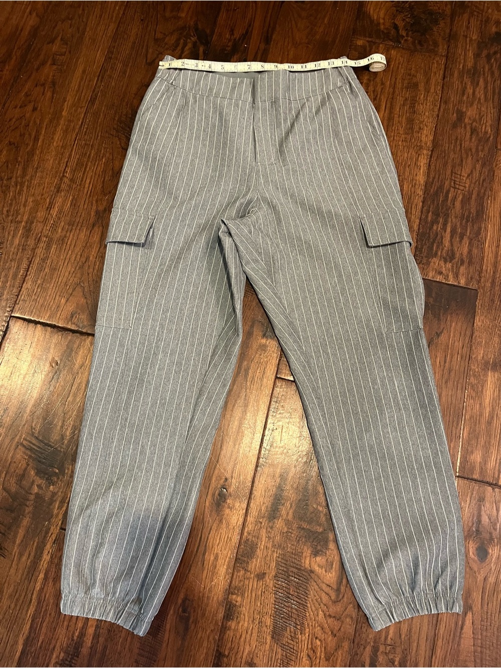 CALIA by Carrie Underwood Gray Pinstripe Cargo Jogger Pants